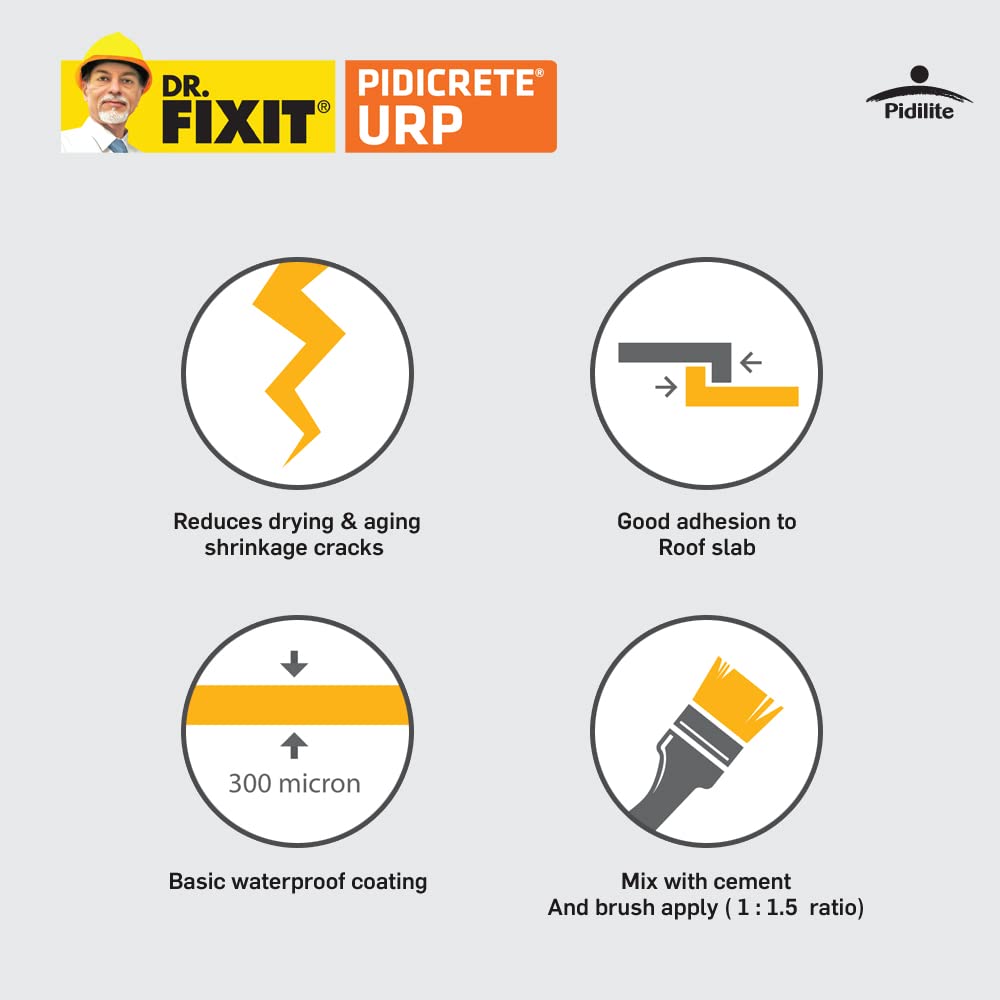 Dr.Fixit 301 SBR Latex Pidicrete URP, SBR Latex For Waterproofing & Repairs - 1Kg (Grey)