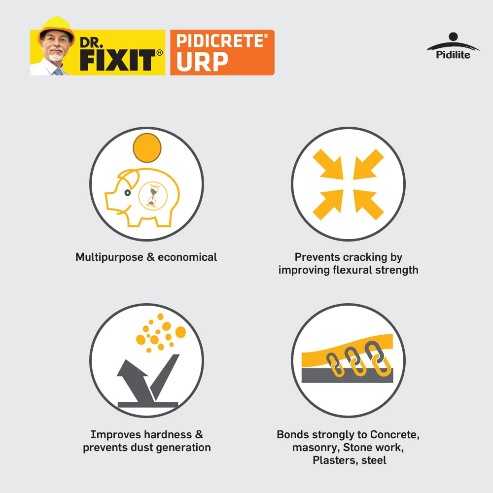 Dr.Fixit 301 SBR Latex Pidicrete URP, SBR Latex For Waterproofing & Repairs - 1Kg (Grey)