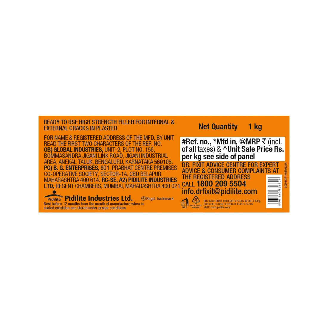 DR. FIXIT 201 Crack X Paste-1Kg, Ready to use crack filler for internal & external surface cracks on roofs,wall, Flexible Putty with excellent Bonding