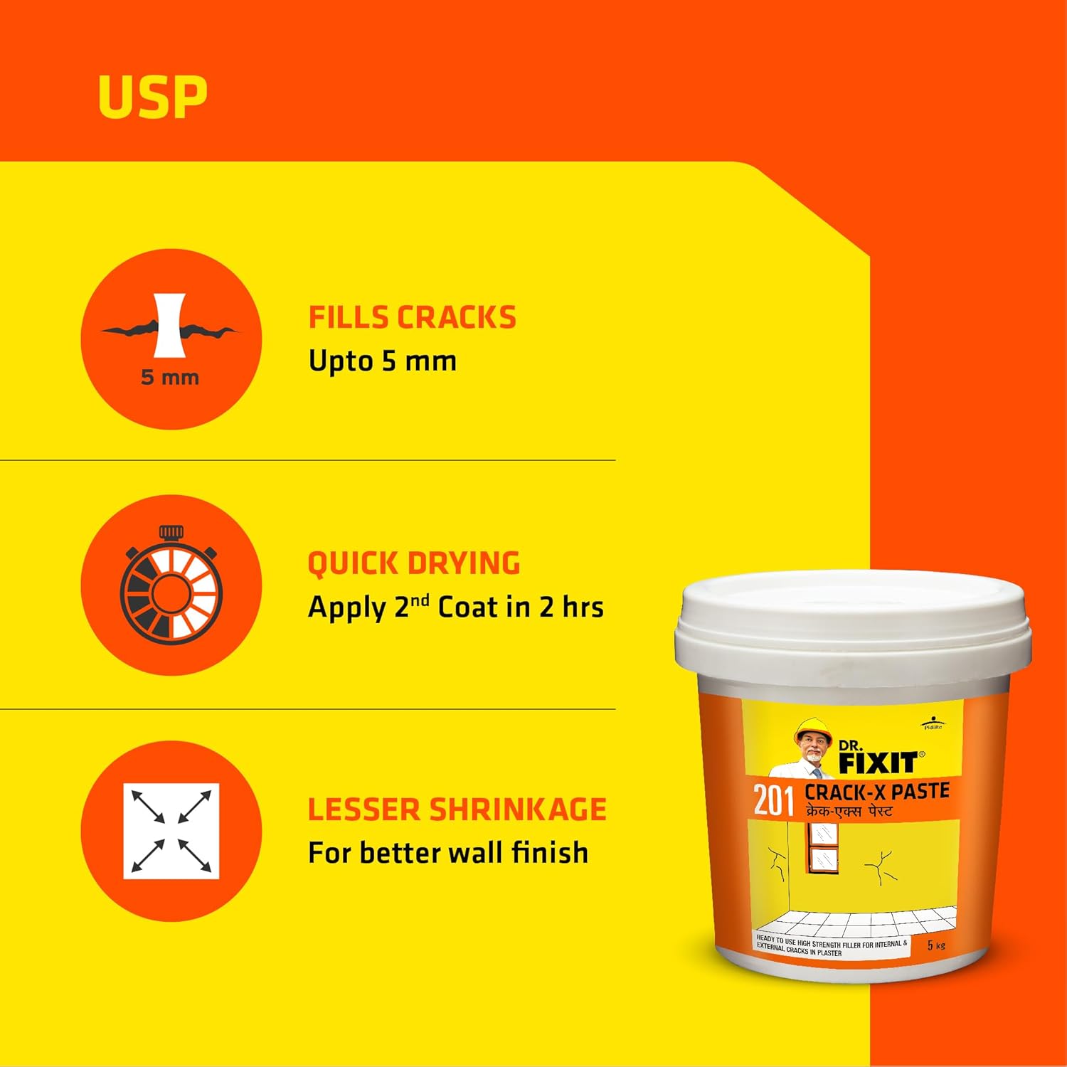 DR. FIXIT 201 Crack X Paste-1Kg, Ready to use crack filler for internal & external surface cracks on roofs,wall, Flexible Putty with excellent Bonding